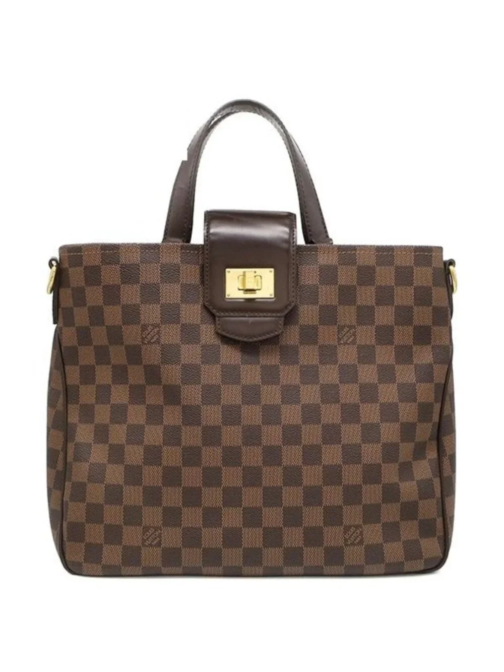Louis Vuitton Bag Cabas Rosebery Damier Canvas Ebene Gold Shoulder Twist Lock